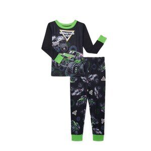 Monster Jam Boys 2-Piece Long Sleeve Tee Pajama Set (Size 4)